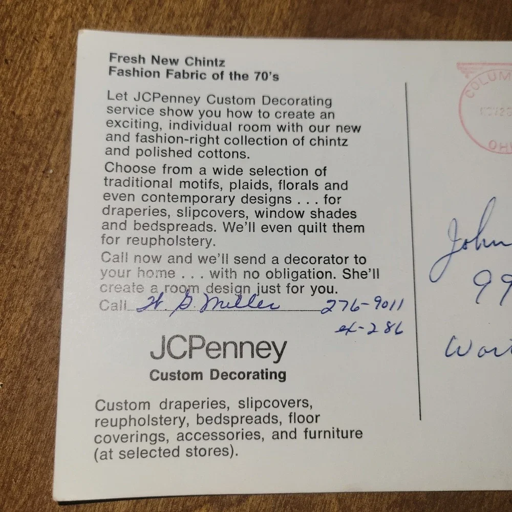 Vintage JCPenney Custom Decorating‎ Advertising Postcard Fresh New Chintz Fabric